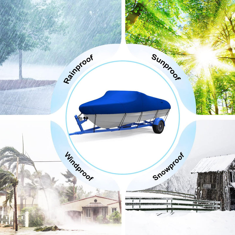 Boat Cover Heavy Duty – 210D Blue Trailerable Boat Cover for 16–18ft V-Hull