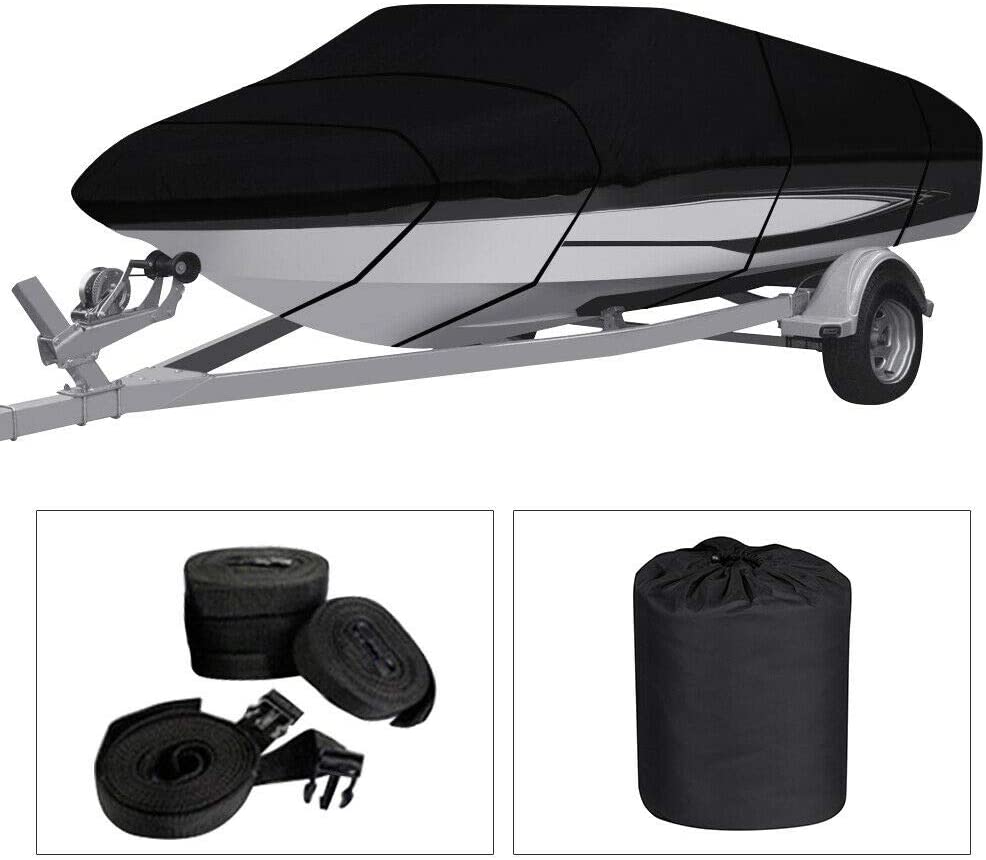 Boat Cover Heavy Duty – 600D Black Trailerable Boat Cover for 16–18ft V-Hull