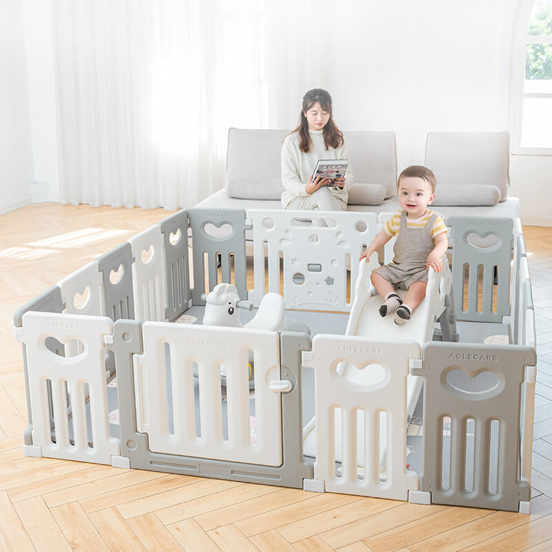 Baby Playpen 18+2 Panels (Love Heart)-Grey and White