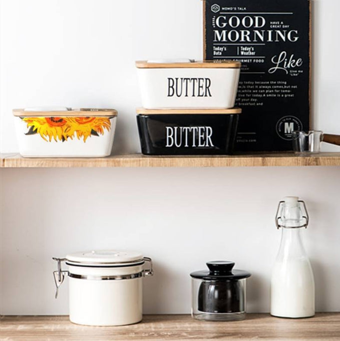 Ceramic Butter Dish Fridge Butter Holder with Lid and Spatula