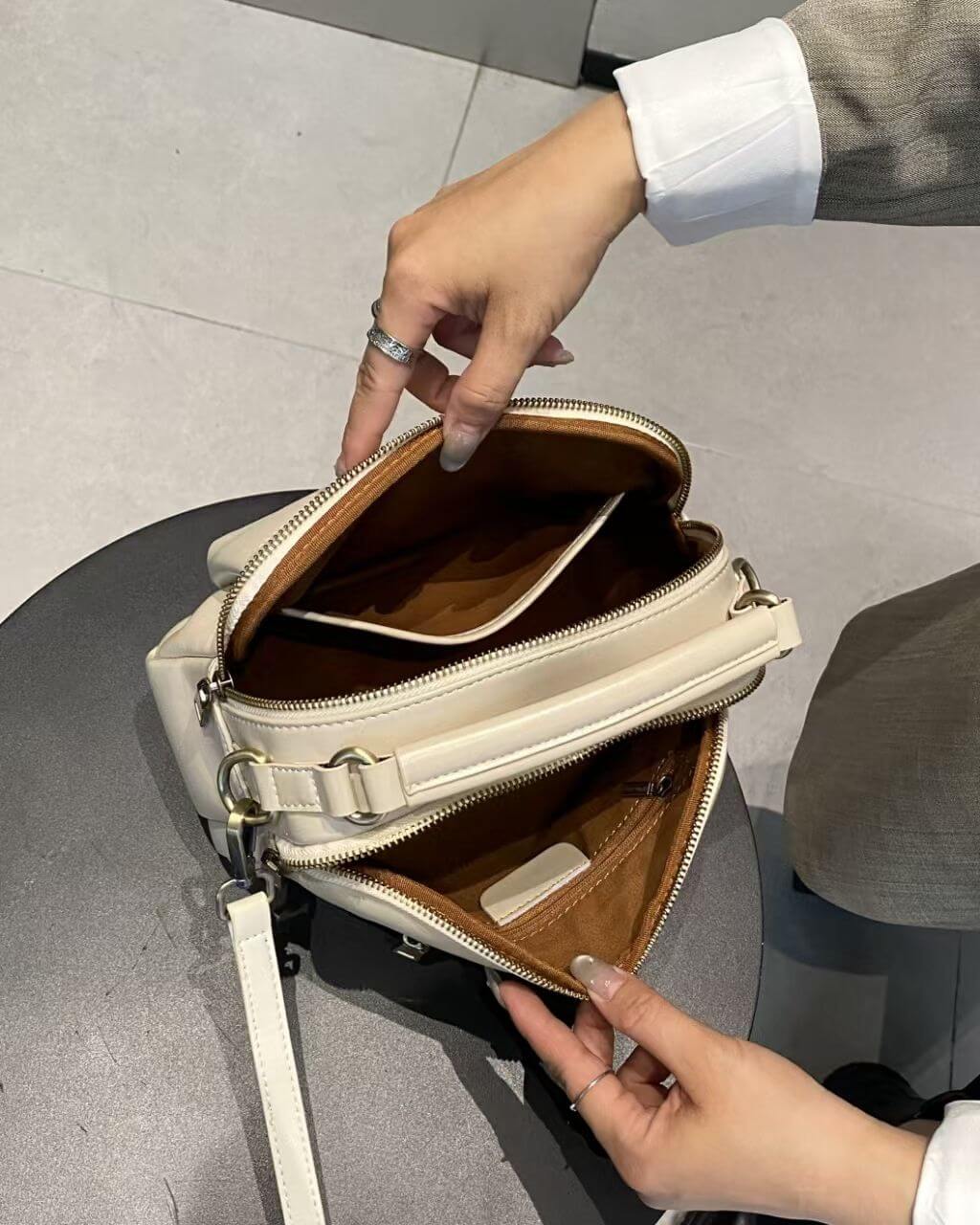 Clavia Milky White Leather Crossbody & Shoulder Bag