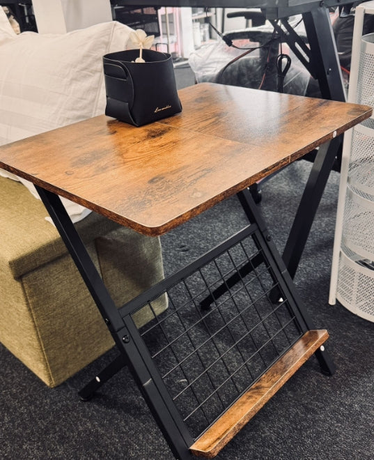 Industrial Coffee Side Table - Compact End Table with Magazine Rack