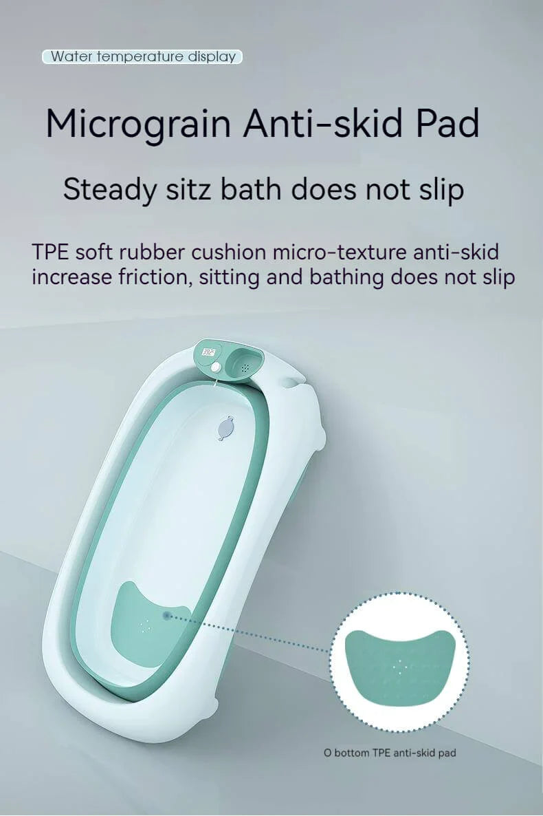 Foldable Bath Tub for Newborn, Baby & Kids With Thermometer-Grey