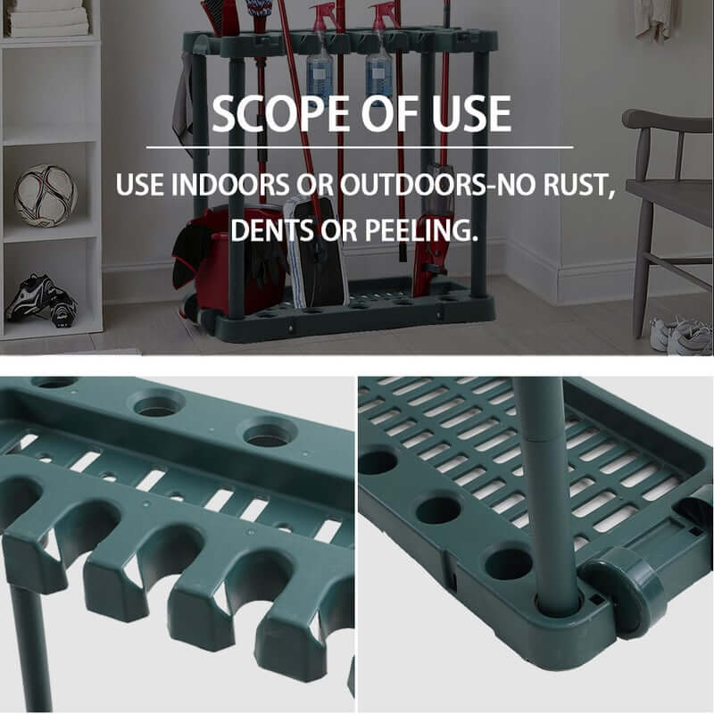 Garden tool rack with grooves