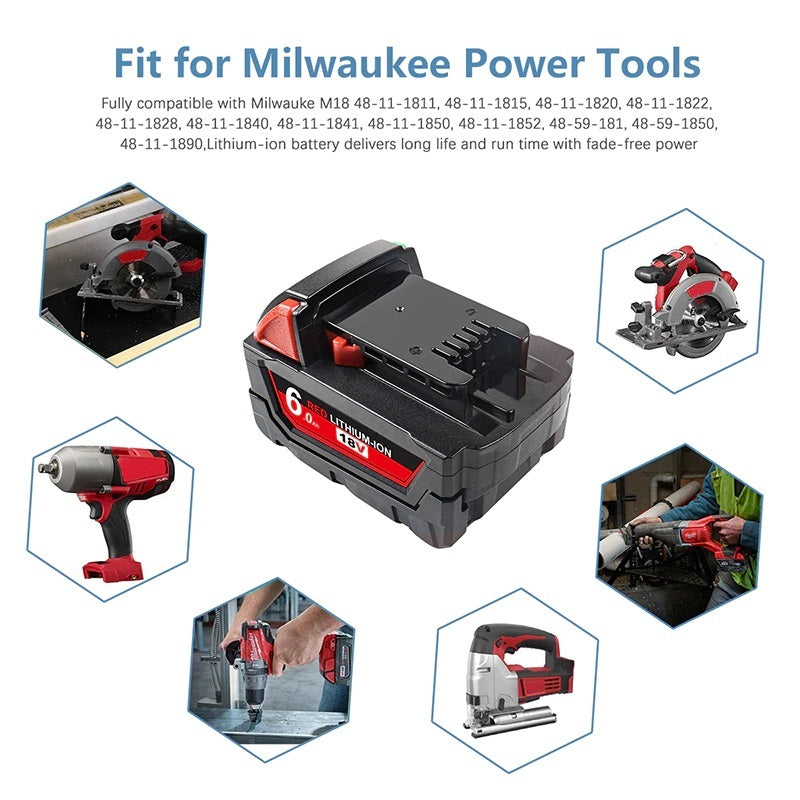 Compatible Replacement Milwaukee M18 18V 6.0Ah Battery