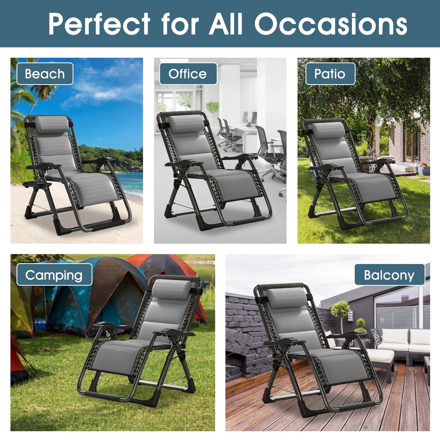 Heavy Duty Folding Zero Gravity Chair Camping Chair Reclining Beach Chair