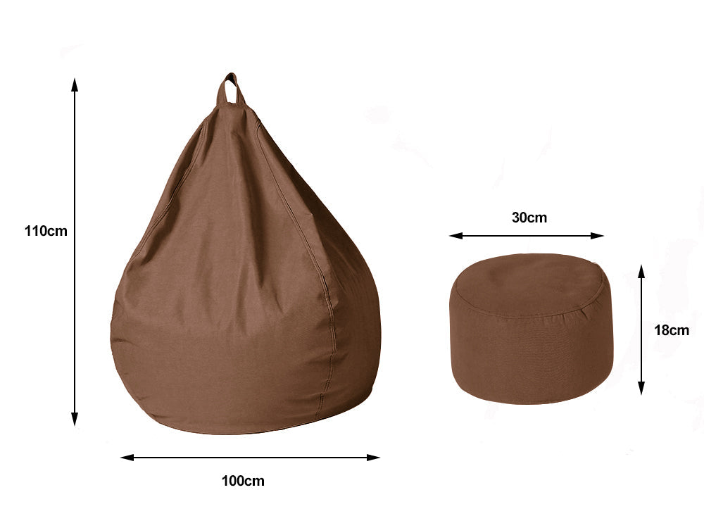 Bean Bag Chair with Footstool- Dark Brown