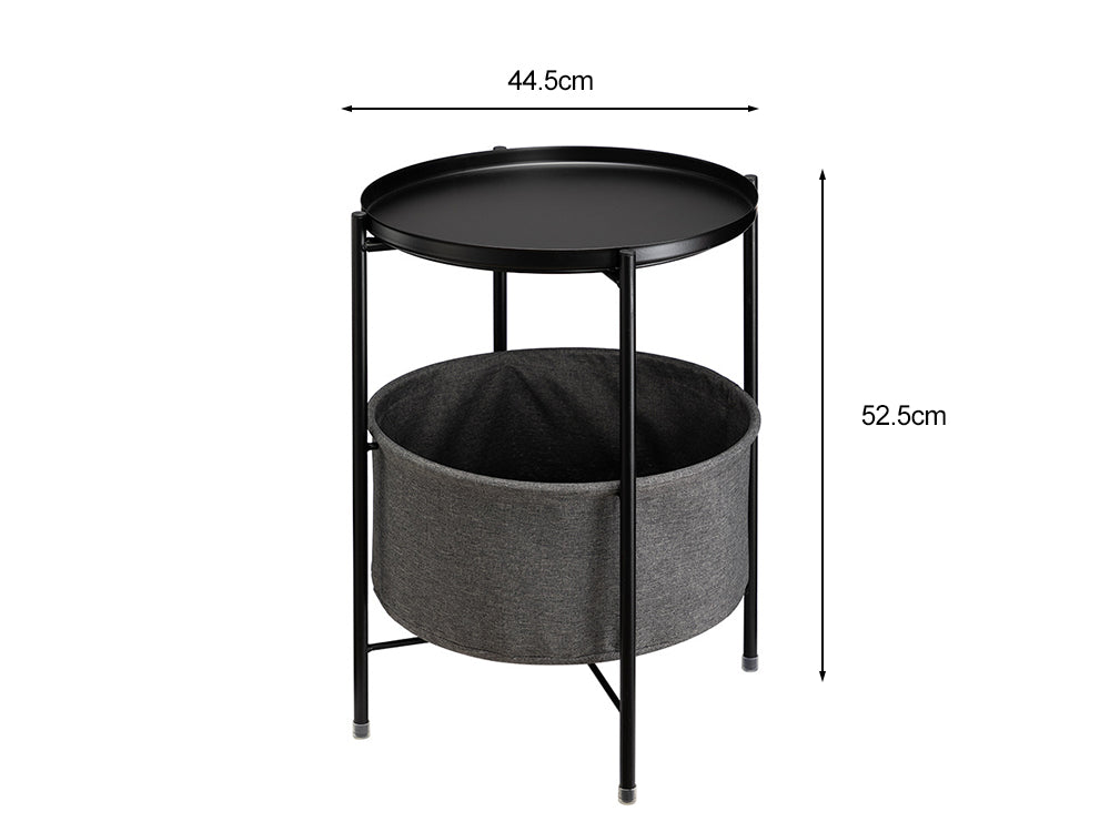 Side Table with Storage Basket- Black