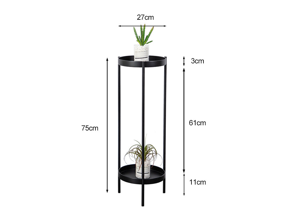 2 Tier Tall Metal Flower Plants Pot Holder-black-L
