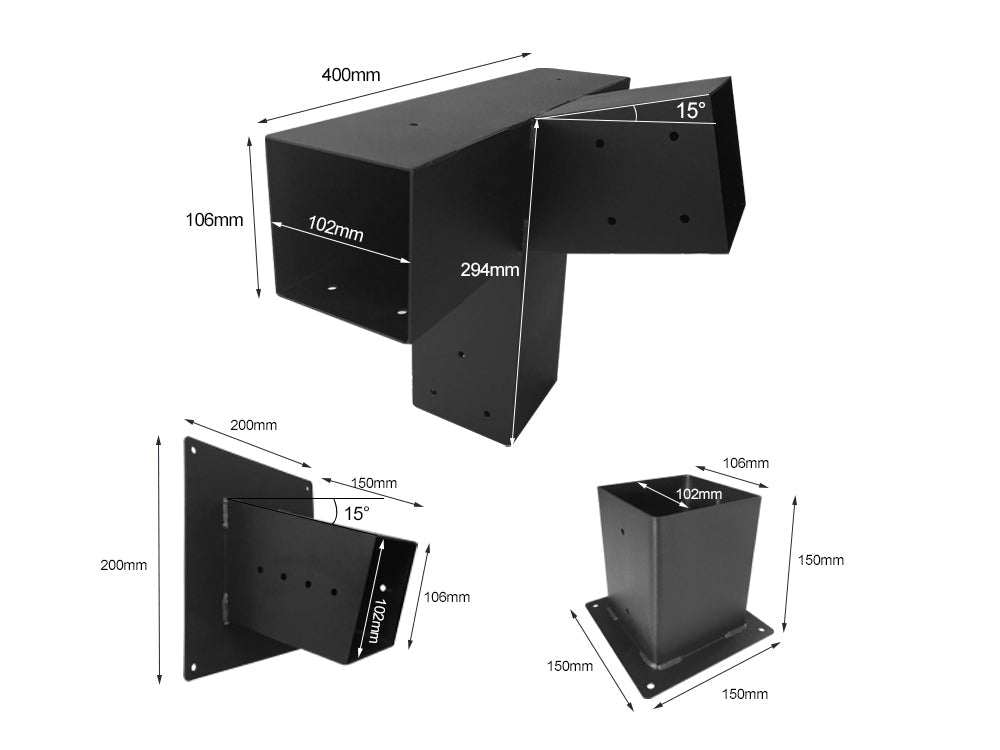 15°Slanted Wall Mount Pergola 4-way Bracket Kit