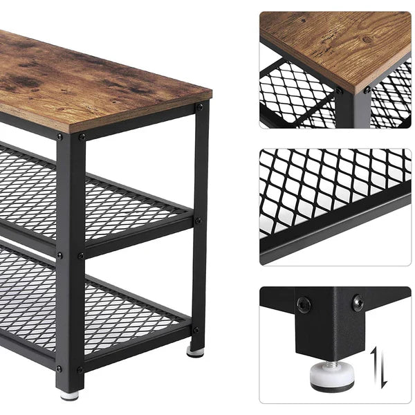 VASAGLE Shoe Storage Bench Rack with 2 Shelves - Rustic Brown