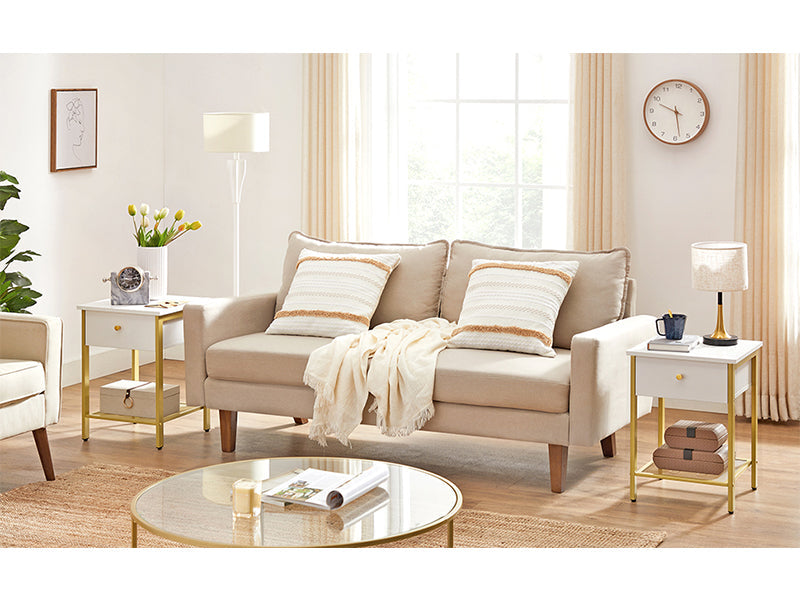 VASAGLE Bedside Table with Drawer - White Nightstand, End Table