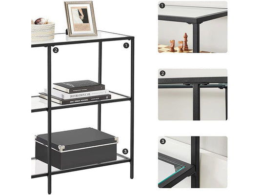 Console table with three glass shelves