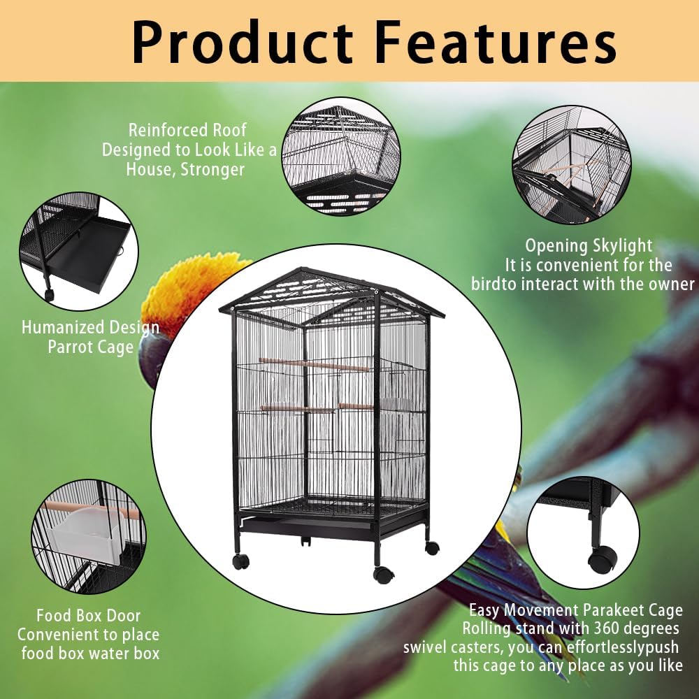 Large Bird Cage Parrot Cage with Stand Carrier