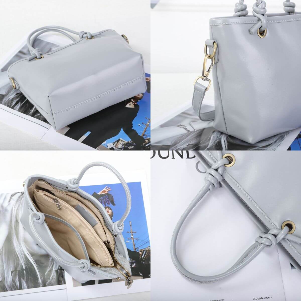 Lumo Mini Grace Light Grey Leather Mini Tote Bag