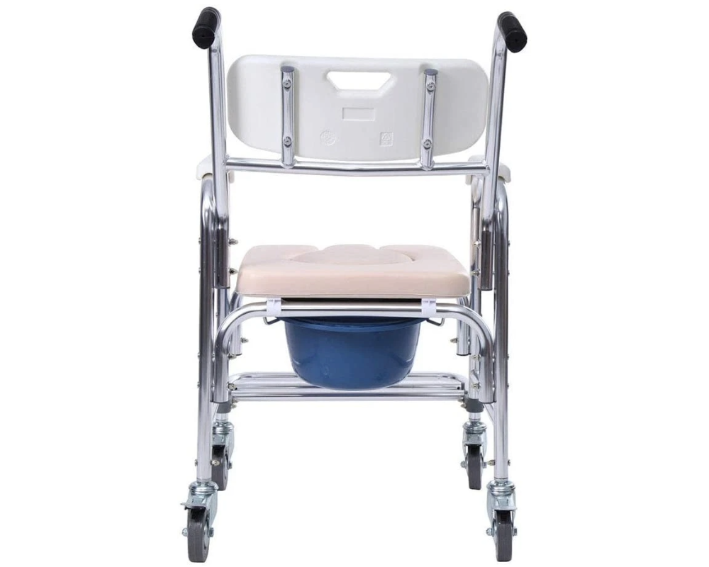 Mobile Shower Toilet Commode Chair Bath Wheelchair 4 in 1 Bath Stool Folding with Arms