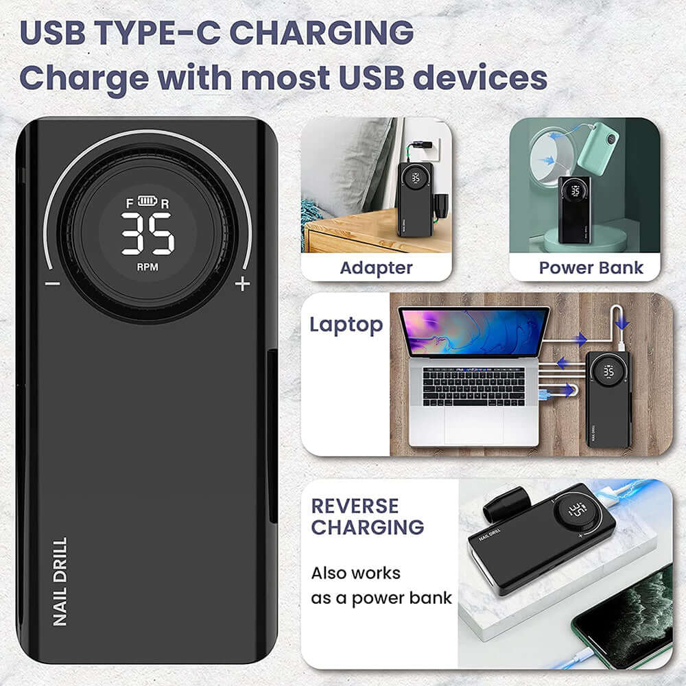 Electric Nail Drill Kit Rechargeable Portable Electric Nail Drill Machine Kit for Acrylic Nails