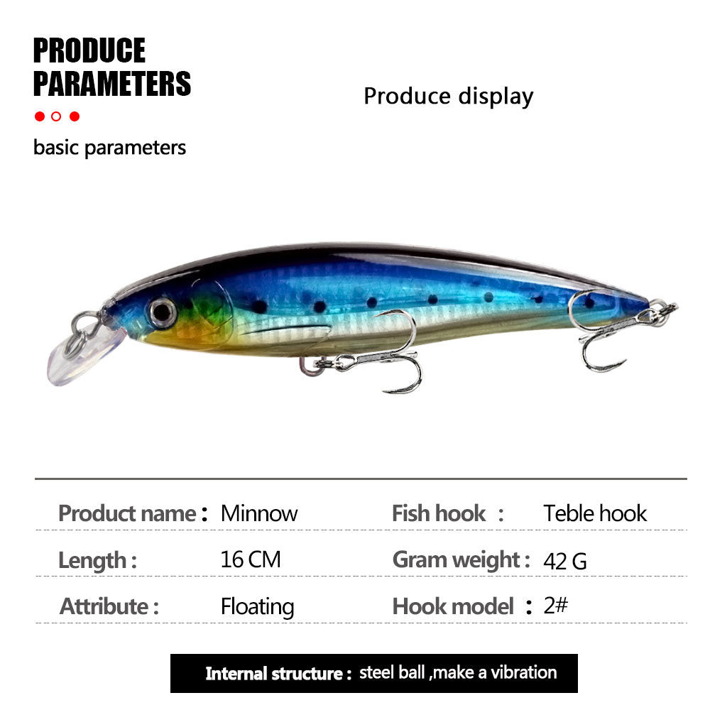 6 Pack Fishing Lures Hard Baits, 3D Eyes Minnow Fishing Lures 16cm 42g