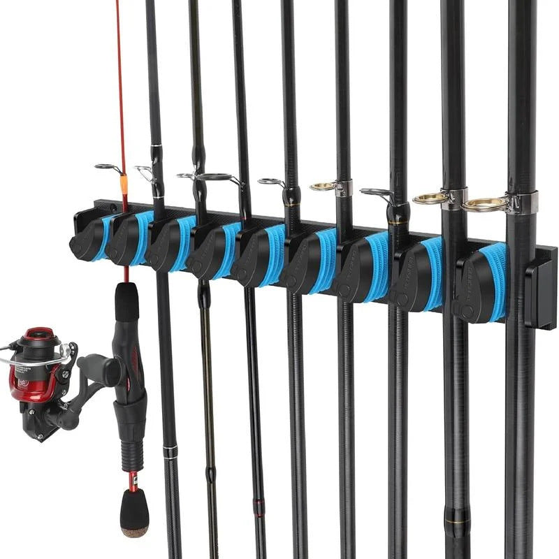 Vertical Wall Fishing Rod Holder Rack for 9 Rods, Fits 3-19mm Diameter