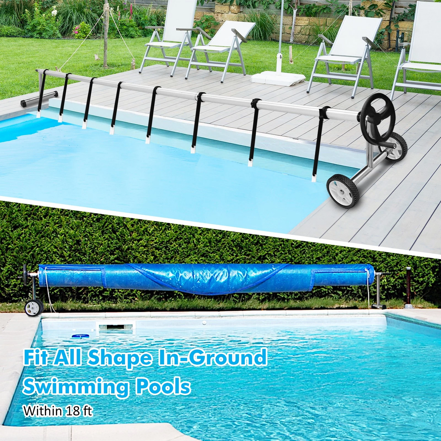 Pool Cover Roller 6.4 m Adjustable Swimming Pool Solar Blanket Reel