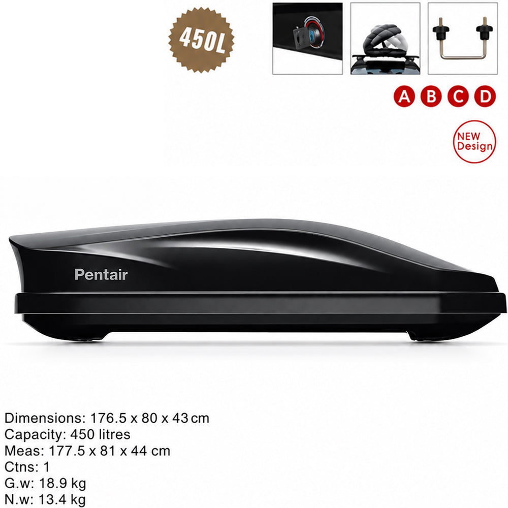 Car Roof Box with 450L Capacity – Glossy Black