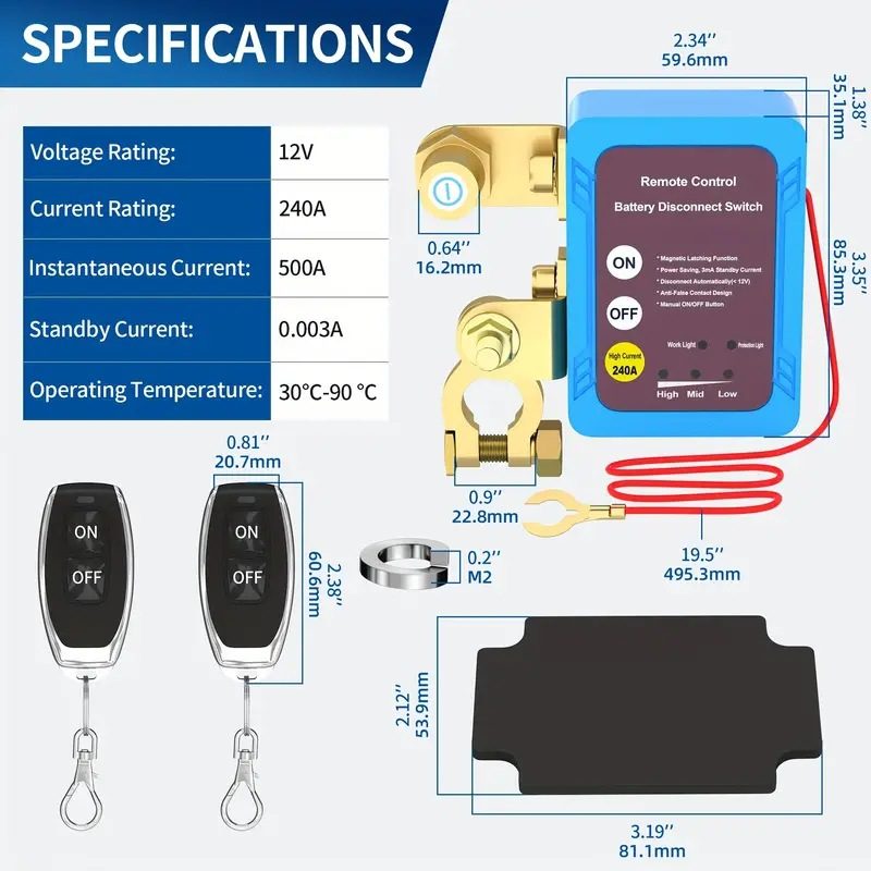 Wireless Remote 240A Car Battery Disconnect Switch Isolator