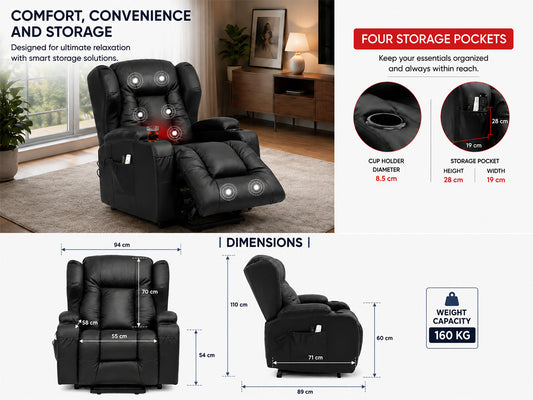 Electric Lifting 8-Point Vibration Heatable Massage Recliner Armchair