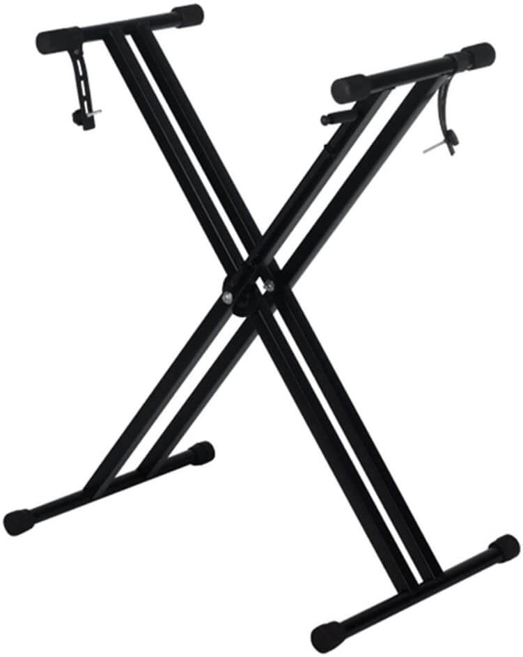 Music keyboard with X stand