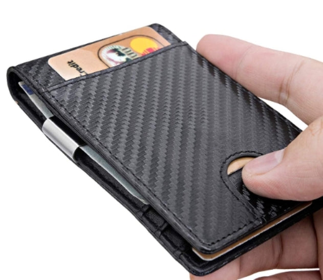 Minimalist Slim Wallet with Money Clip RFID Blocking Front Pocket Black