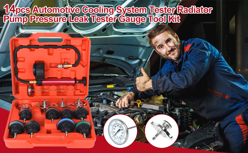Universal Cooling System Radiator Pressure Tester Gasket Test Kit Leak Detector