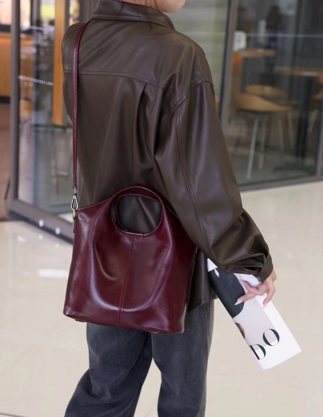Retro Grace Burgundy Leather Shoulder & Crossbody Bag