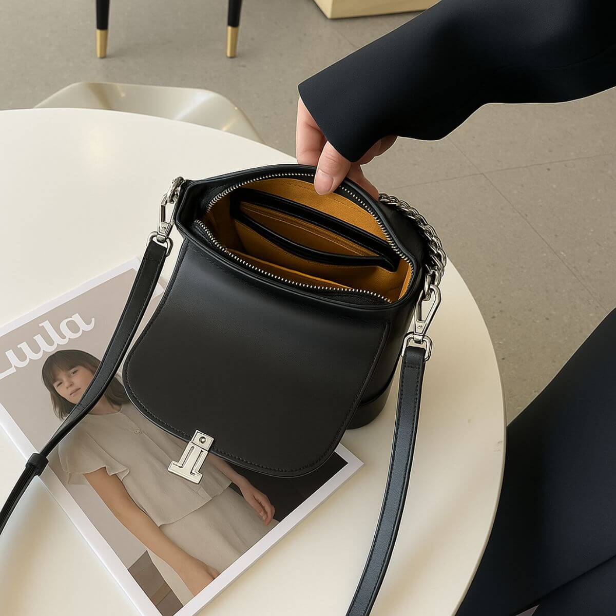 Retro Luxe Black Mini Crossbody & Shoulder Bag