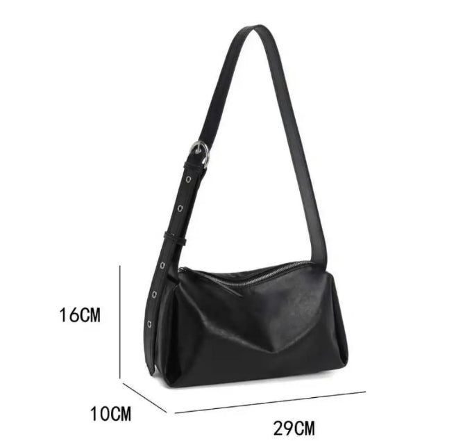 Black Leather HandBag with Adjustable Strap Shoulder Bag Crossbody Bag