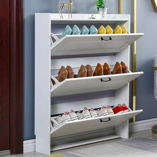 White wood shoe cabinet