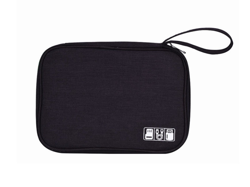 2 Layer Waterproof USB Cable Charging Storage Bag Phone Pad Zip Organiser - BK