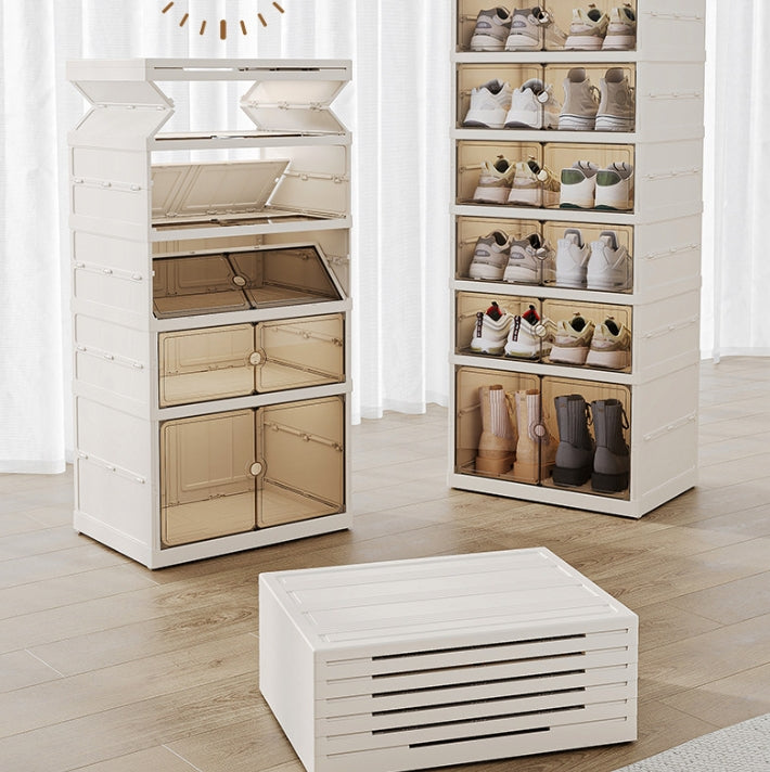 9-Tier Foldable Storage Box - Clear Stackable Shoe Organizer with Lids