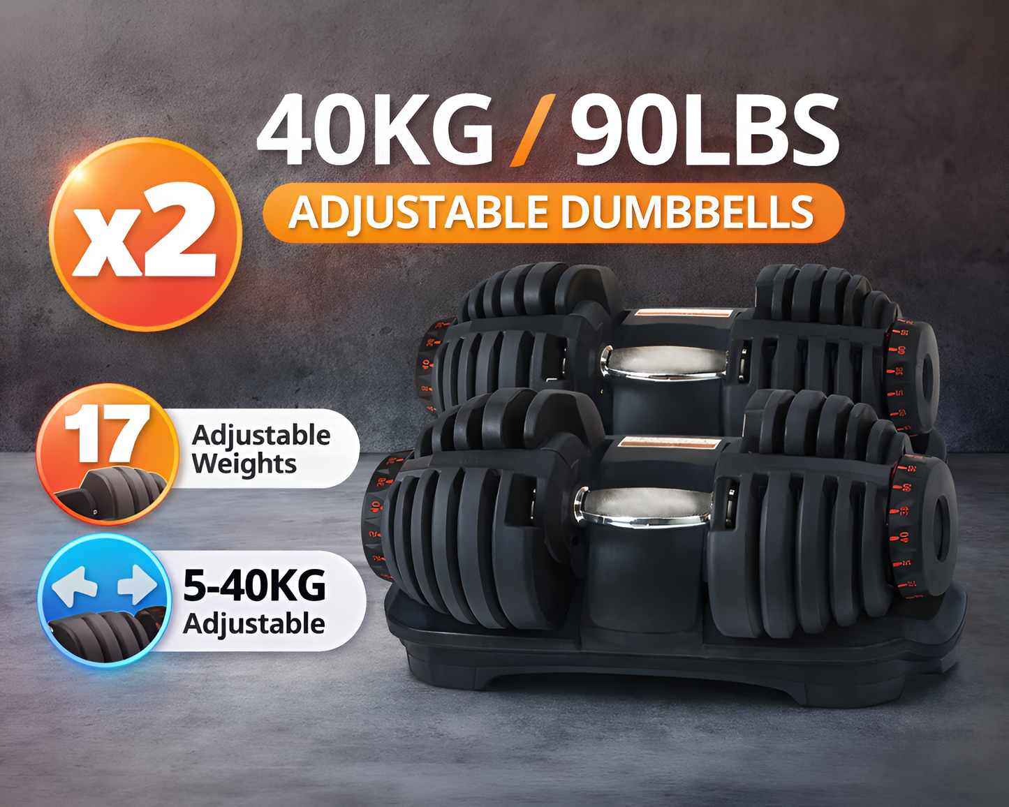 Adjustable Dumbbells 40Kg 2PCS Set