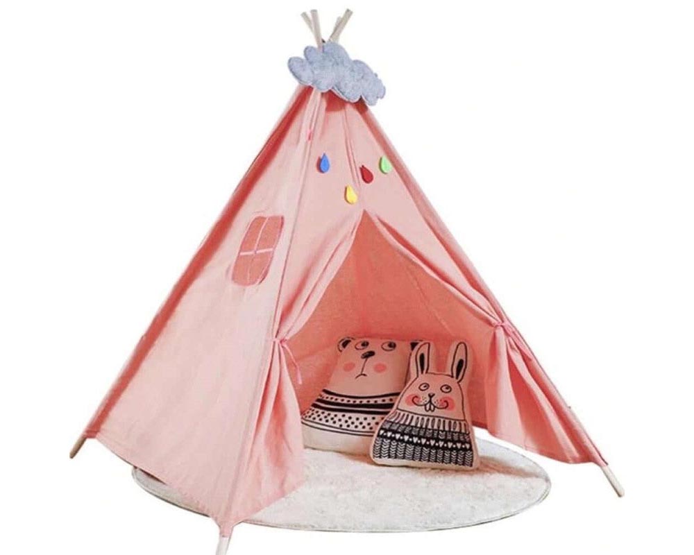 Kids Play Tent Kids Canvas Teepee Tent Playhouse Beige
