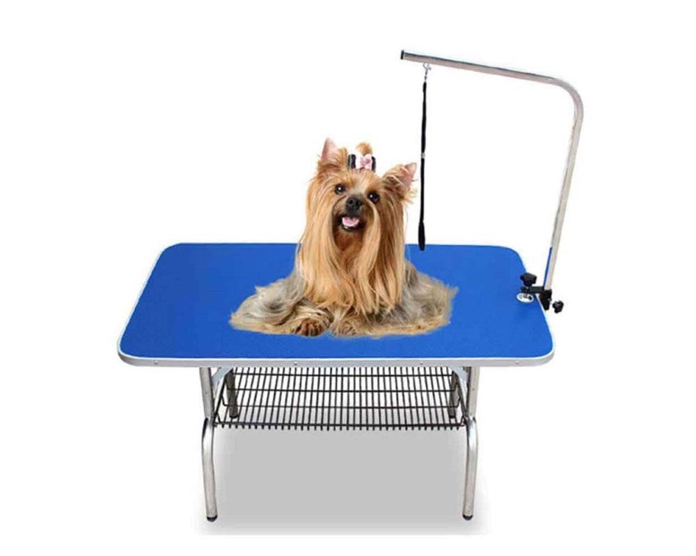Pet grooming table with arm