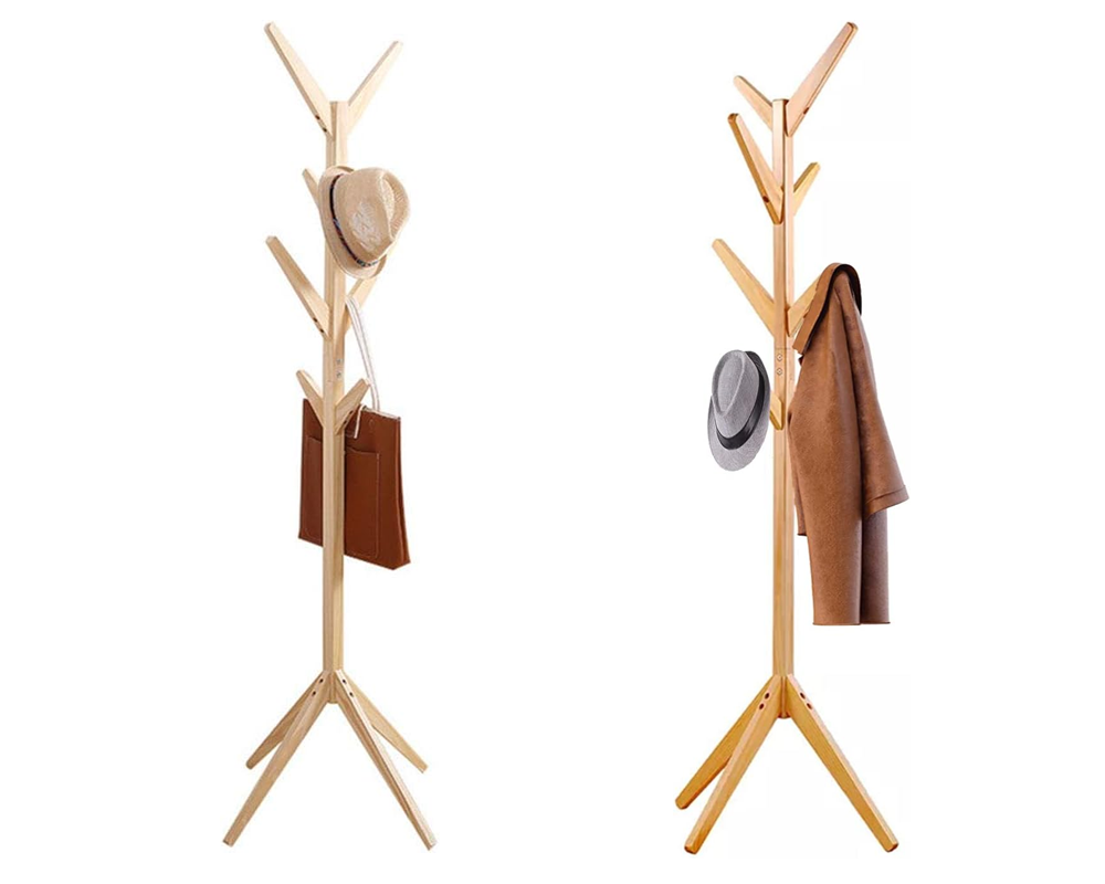 Coat rack with clothes hanging