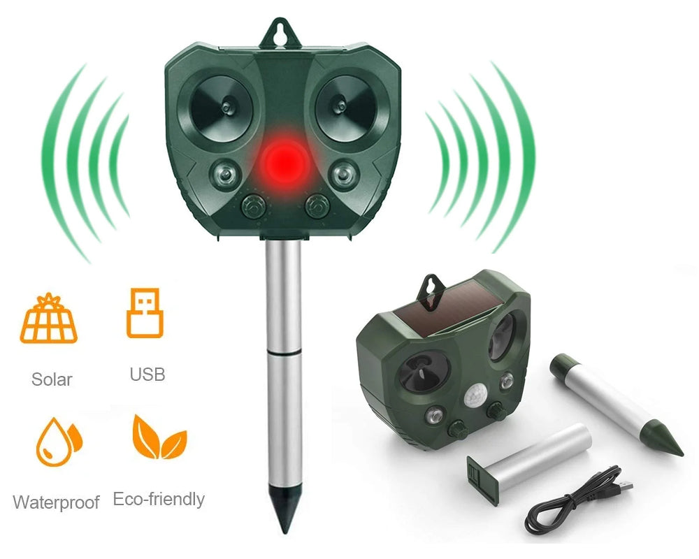 Ultrasonic Solar Powered Insect Animal Repeller Pir Dog Cat Scarer