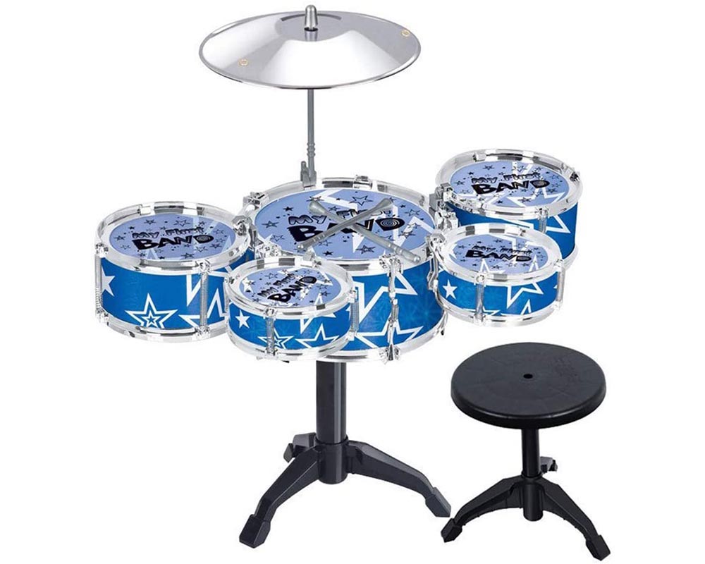 Jazz Rock Drum Set Kids Toys Drums Cymbal Stool Sticks Black