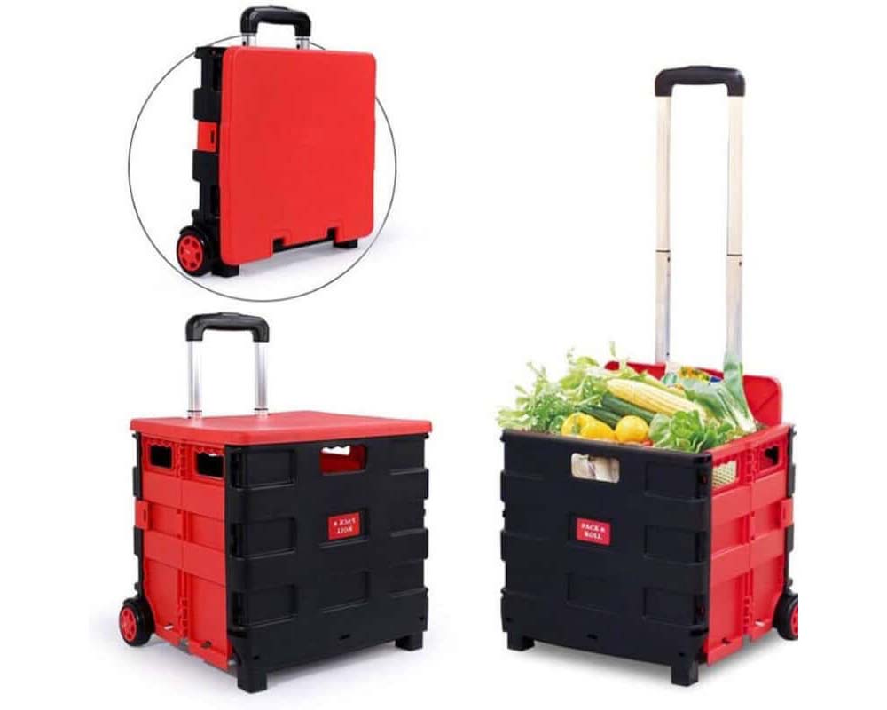 Red plastic and aluminum trolley