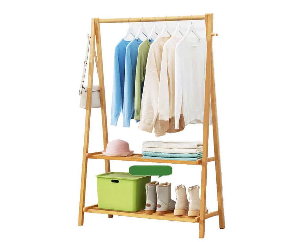 Cloth Rack Garment Rack Bamboo Clothes stand with Coat Rack