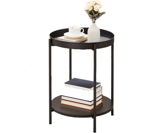 rustic brown round bedside table