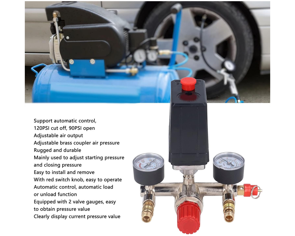 Air compressor switch with valve