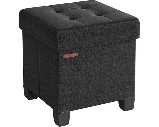Tufted linen look ottoman