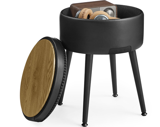 Black PU leather storage stool