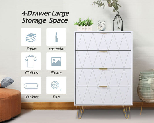 Tallboy Chest of Drawers - 4-Drawer Dressers for Bedroom (White)