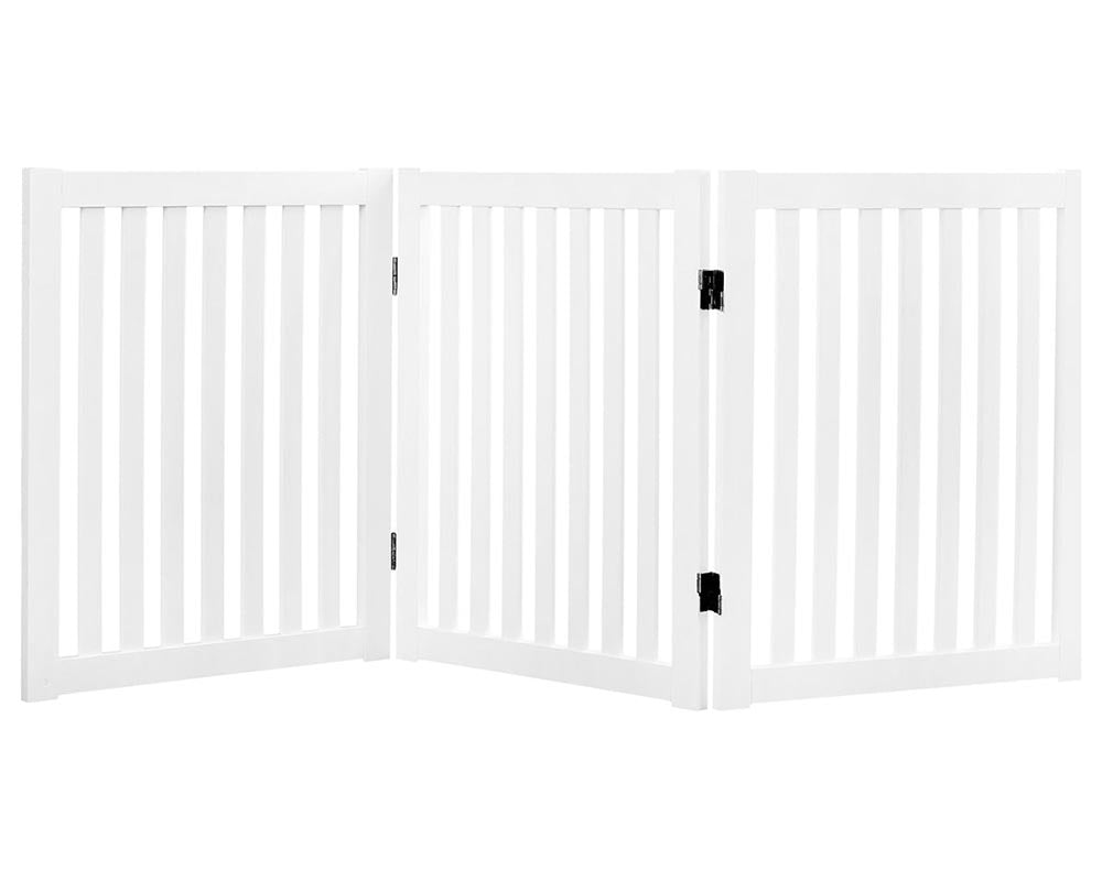 Wooden Pet Safety Gate Barrier Portable Door 3 Panel White